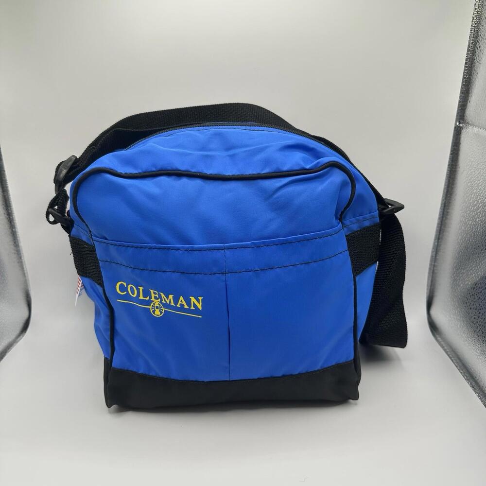 Vintage 1990s Coleman Blue Thermal Lunch Bag Box Ice Chest Old Logo USA